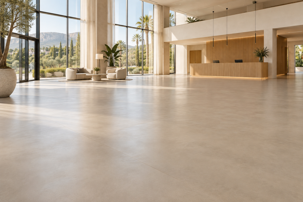Architectural concept of a spacious lobby with a calm project floor