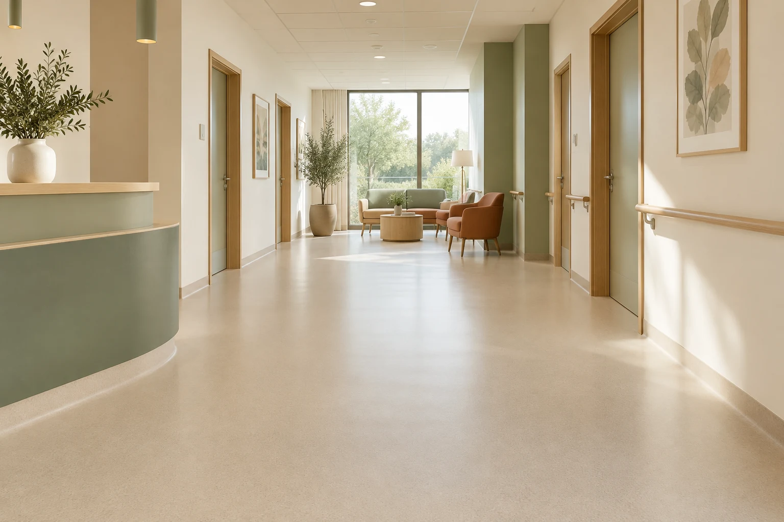Commercial flooring installation: from subfloor to handover — Inspirational image · AI visualisation, not an exact collection or completed project.