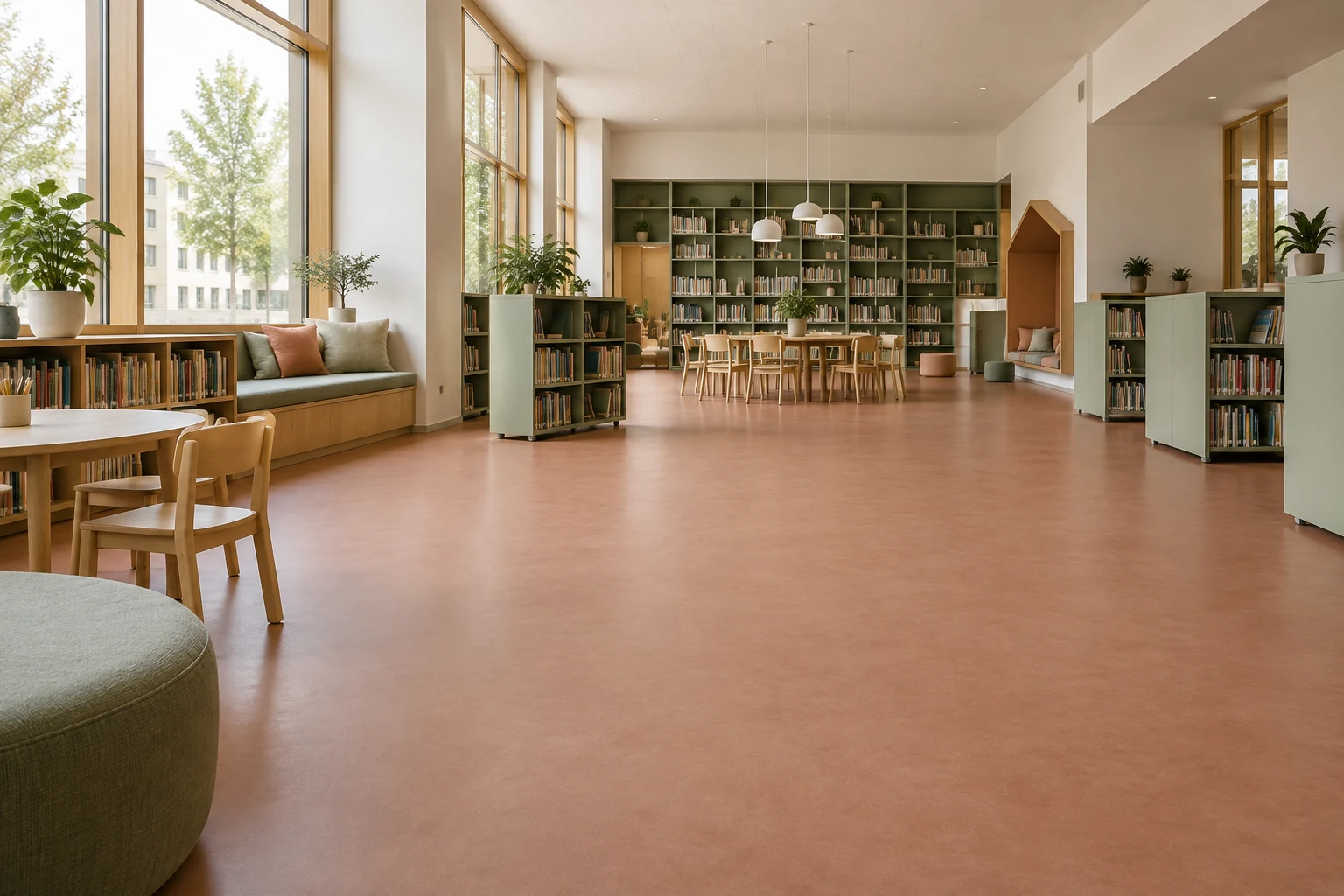 Linoleum for commercial projects — Inspirational image · AI visualisation, not an exact collection or completed project.
